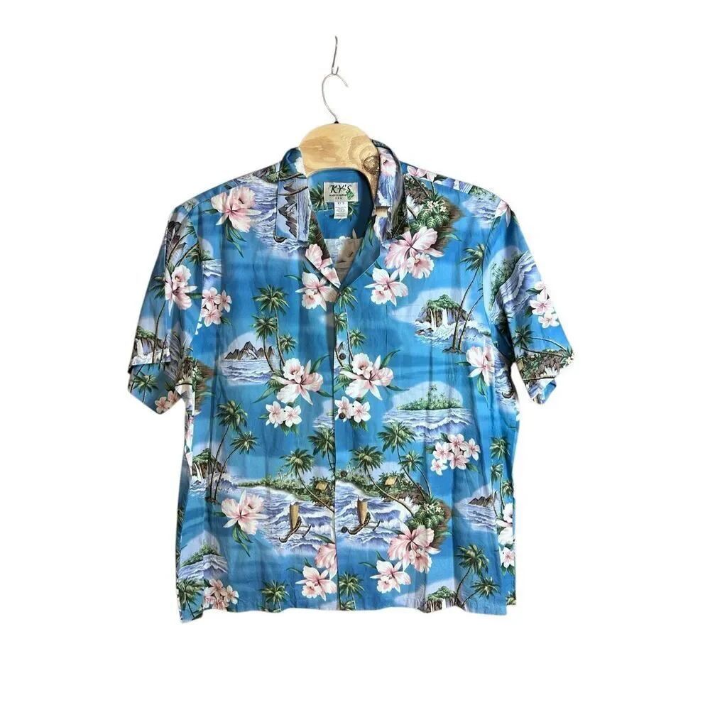 KY’s Made in Hawaii 4XL Cotton Shirt Turquoise Floral